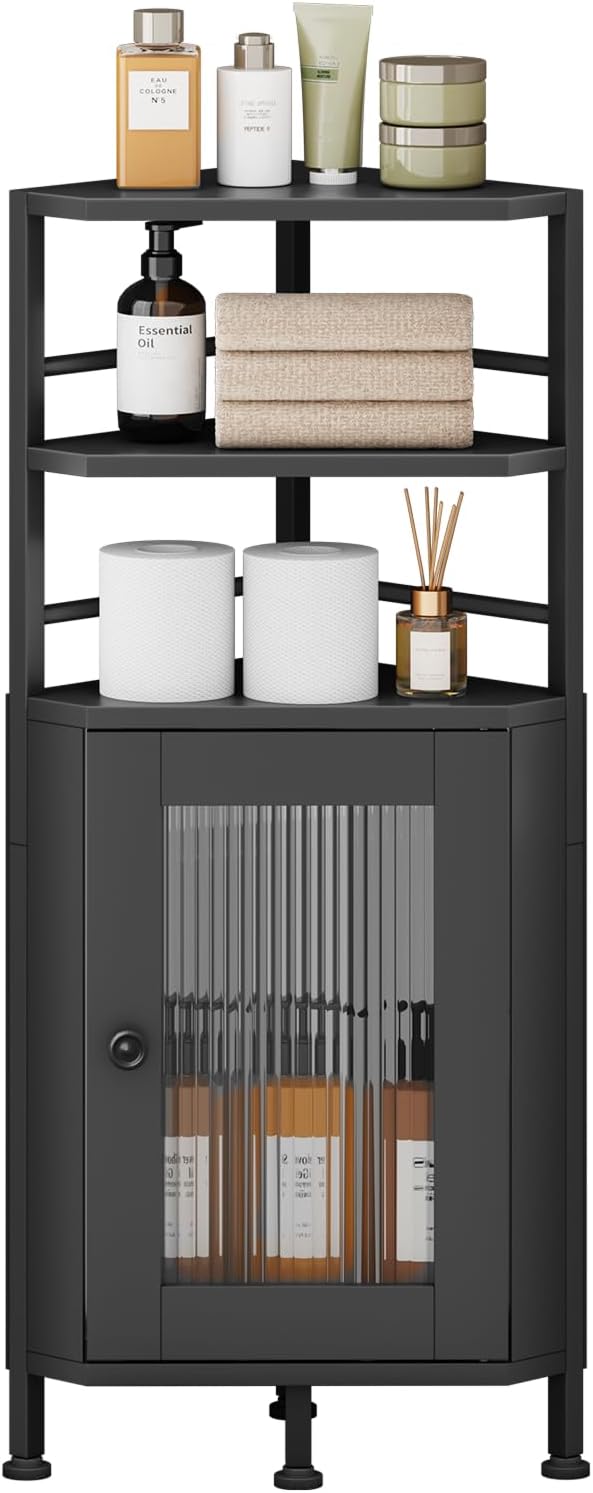SWTYMIKI Small Corner Bathroom Cabinet - 9.84" x 31.1", Black