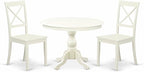 East West Furniture HBBO3-LWH-W 3 Piece Kitchen Table & Chairs Set Contains a Round Dining Room Table with Pedestal and 2 Dining Chairs, 42x42 Inch, Linen White