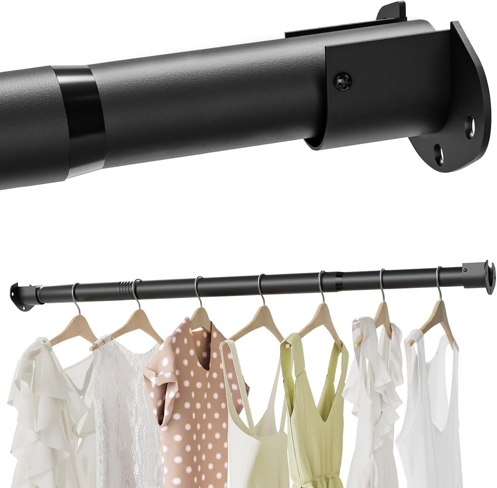 Closet Rods for Hanging Clothes, 16.5 to 60 Inches Adjustable Metal Closet Rod, Heavy Duty Clothes Hanging Rod for Closet Wardrobes Laundry