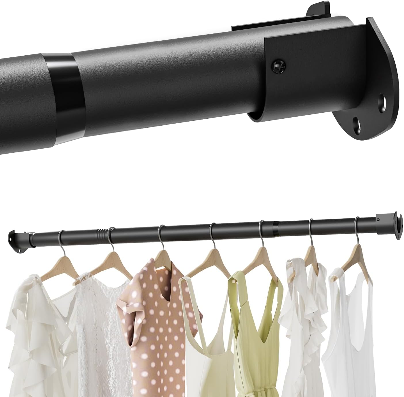Closet Rods for Hanging Clothes, 16.5 to 46 Inches Adjustable Metal Closet Rod, Heavy Duty Clothes Hanging Rod for Closet Wardrobes Laundry