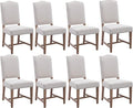 Ealson Farmhouse Dining Chairs Set of 8 with Wood Legs & Nailhead Trim - Mid Century Modern High Back Padded Parson Chairs in Linen Beige