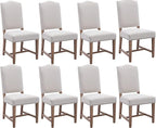 Ealson Farmhouse Dining Chairs Set of 8 with Wood Legs & Nailhead Trim - Mid Century Modern High Back Padded Parson Chairs in Linen Beige