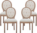 Nrizc French Country Dining Chairs Set of 4, Farmhouse Dining Chairs with Round Button Back, Solid Wood Legs, French Dining Chairs for Kitchen/Bedroom/Dining Room, Beige(button)