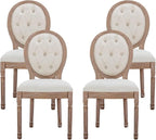 Nrizc French Country Dining Chairs Set of 4, Farmhouse Dining Chairs with Round Button Back, Solid Wood Legs, French Dining Chairs for Kitchen/Bedroom/Dining Room, Beige(button)