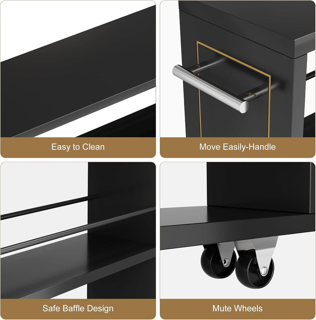 KLM 4 Tier Black Slim Storage Cart with Handle, Slide Out Storage Rolling Utility Cart for Kitchen, Laundry, Narrow Places-6.7" W