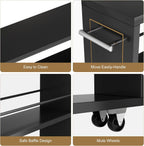 KLM 4 Tier Black Slim Storage Cart with Handle, Slide Out Storage Rolling Utility Cart for Kitchen, Laundry, Narrow Places-6.7" W