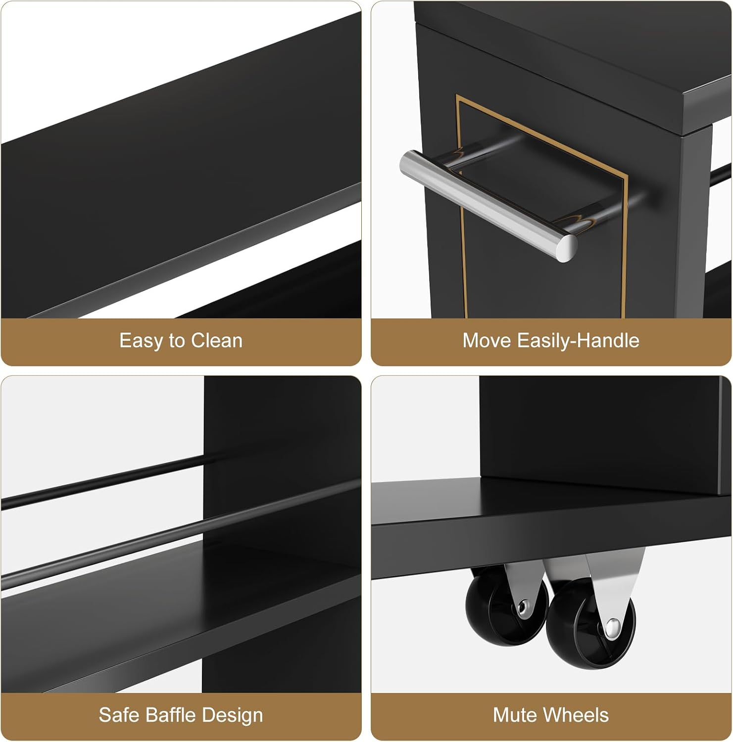 KLM 4 Tier Black Slim Storage Cart with Handle, Slide Out Storage Rolling Utility Cart for Kitchen, Laundry, Narrow Places-6.7" W