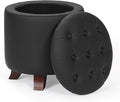 Athena Collection 15 Inch Small Ottoman with Storage, Round PU Leather Storage Ottoman Foot Rest with Removable Lid, Multipurpose Footstool Footrest for Living Room, Bedroom, Dorm, Black