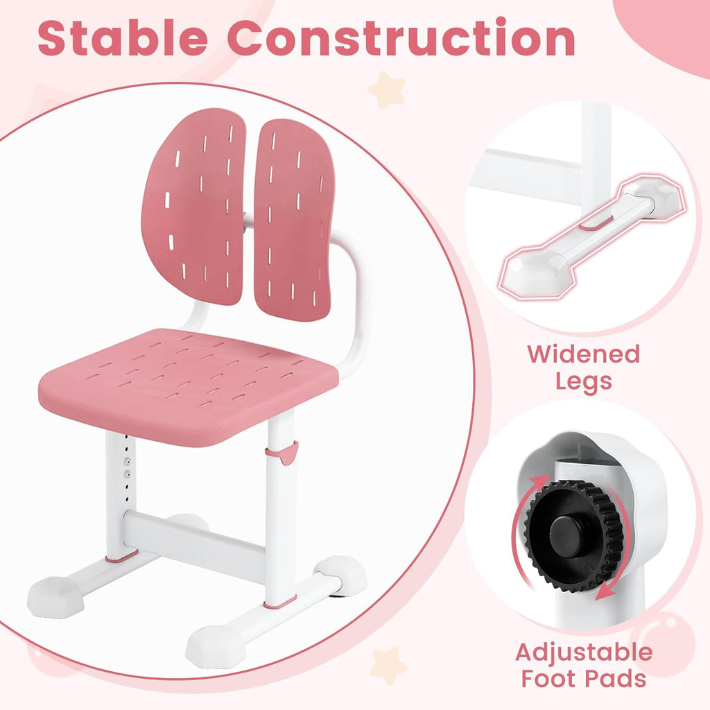 Costzon Kids Desk Chair, Height-Adjustable Study Chair w/Breathable Seat, Double Back Support & Heavy Duty Metal Frame for 3+ Years Old Students Boys & Girls (Pink)