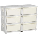 Qaba 3 Tier Kids Storage Unit, 6 Drawer Chest Toy Organizer Plastic Bins for Kids Bedroom Nursery Kindergarten Living Room for Boys Girls Toddlers, Cream White