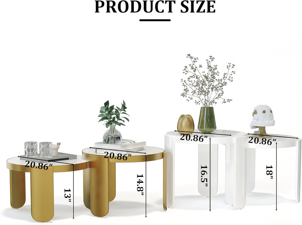 AUZ Round Nesting Coffee Table, 4 in 1 Adaptable Stackable Coffee End Table f...
