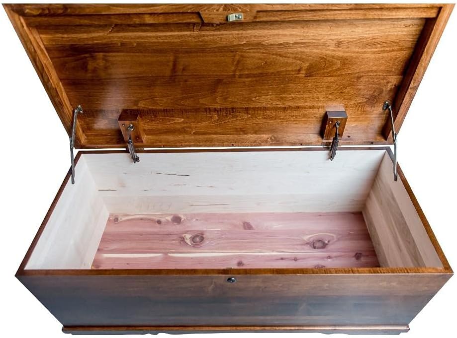 Rustic Red Door Co. Cedar Hope Chest with Waterfall Top, Amish Made Wooden Storage Trunk Box for Bedroom, Blanket, Clothes, Anti-Slam Hinges and Lock, 46", Brown Maple Wood, Asbury Stain