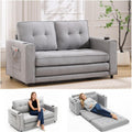 Convertible Sofa Bed, Folding Loveseat Sleeper Sofa Bed with Pillows,Fold Out Floor Couch with Cup Holder, Fabric Pull Out Sleeper Couch Bed for Living Room, Bedroom Lounge, Light Gary