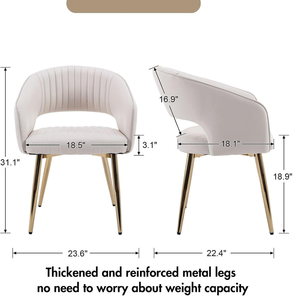 Hyfirm Leather Dining Chairs Set of 6 with Gold Metal Legs, Modern Cream | Br...