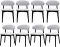Farmhouse Dining Chairs Set of 8, Mid Century Modern Wooden Dining Room Chairs, Farmhouse Fabric Upholstered Kitchen Dinner Chairs for Living Room Restaurant Cafe, Black/Washed Blue