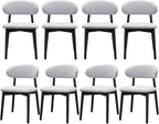 Farmhouse Dining Chairs Set of 8, Mid Century Modern Wooden Dining Room Chairs, Farmhouse Fabric Upholstered Kitchen Dinner Chairs for Living Room Restaurant Cafe, Black/Washed Blue