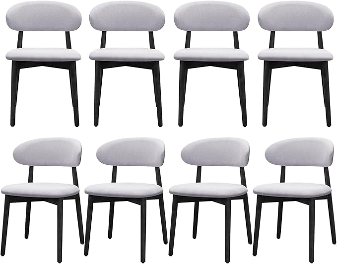 Farmhouse Dining Chairs Set of 8, Mid Century Modern Wooden Dining Room Chairs, Farmhouse Fabric Upholstered Kitchen Dinner Chairs for Living Room Restaurant Cafe, Black/Washed Blue