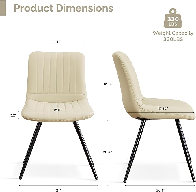 Dining Chairs Set of 8, Modern Dining Chairs with Thick Cushions, PU Leather ...