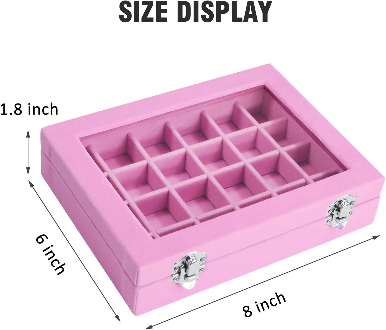 Vicoter Velvet Jewelry Box 24 Grid Jewelry Ring Display Organiser Box Tray Holder Earrings Storage Case for Girls Wife Mom Women (Pink)