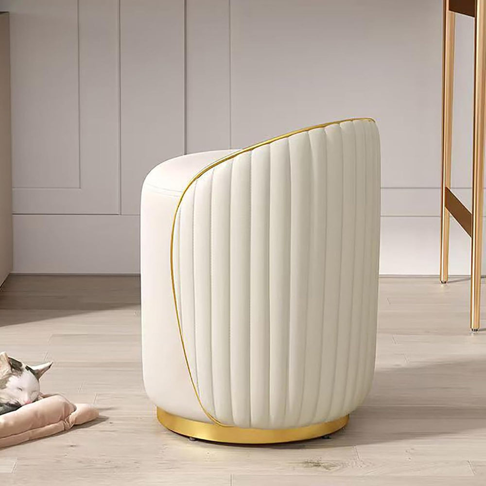 Modern Round Makeup Stool, 360 Swivel Vanity Chair, Beige Leather Seat, Solid...
