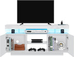 HOMMPA LED TV Stand for 55/50/43/40/32 inch TV Modern Entertainment Center with Power Outlets, Gaming Console Storage Media Table with LED Lights Game Cabinet for Living Room White