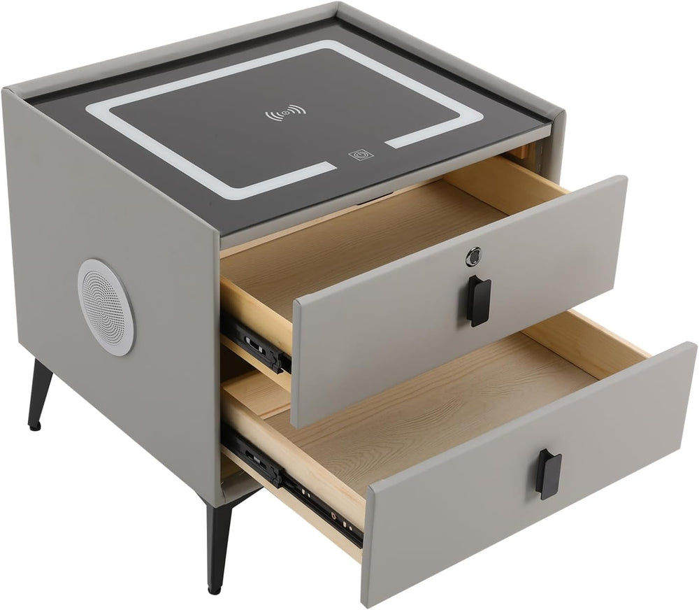 3 Color LED Nightstand with Wireless Charging Station & USB Ports, 2 Draw...