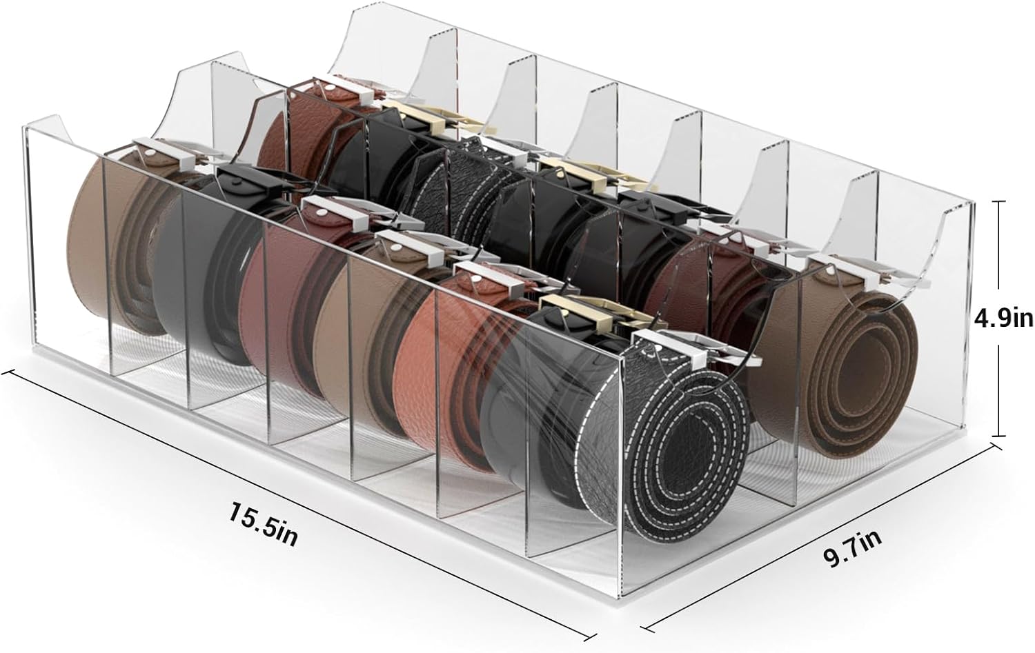 Large Acrylic Belt Organizer, Clear 14 Compartments Storage with Dust Cover, Display Holder for Home