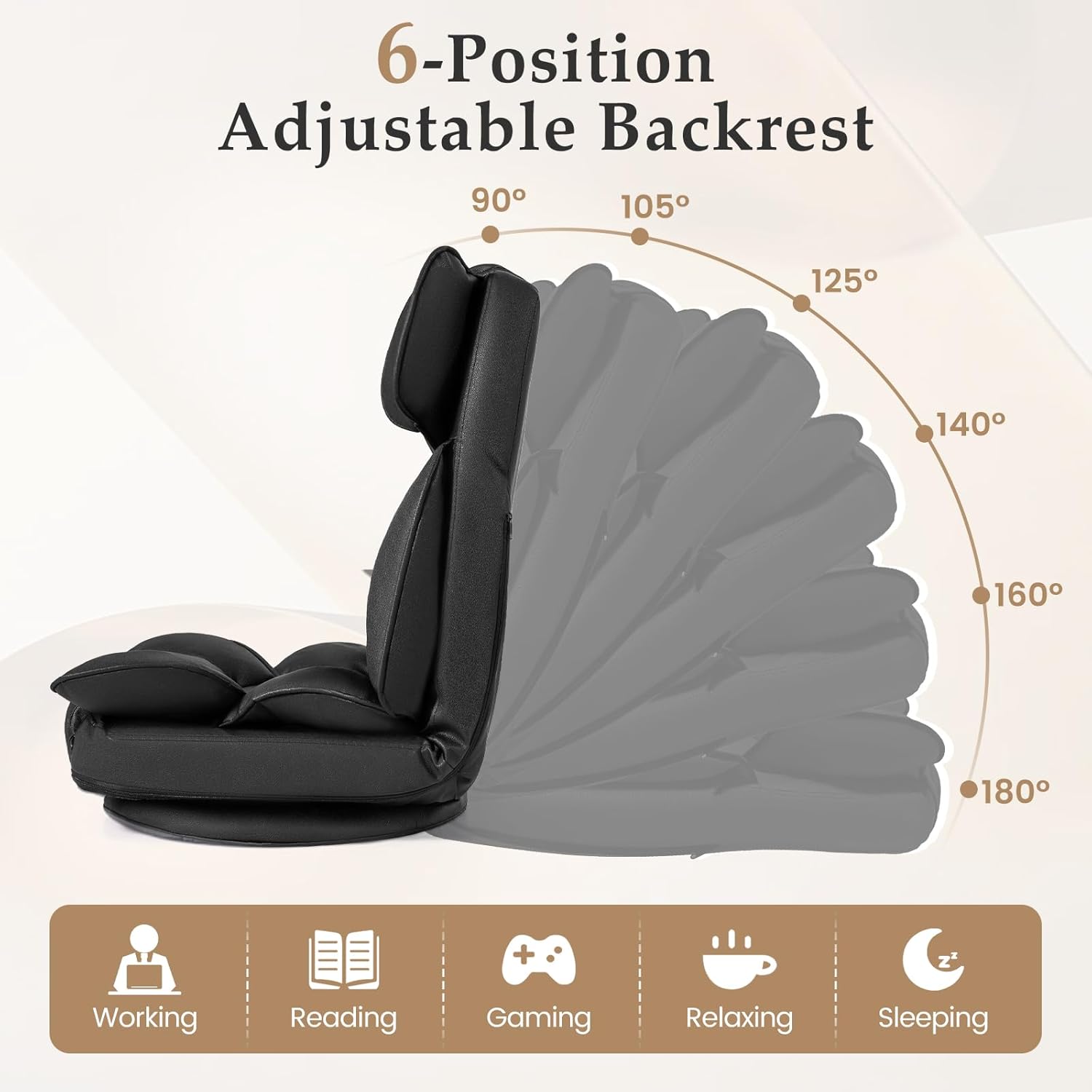 Giantex 360° Swivel Floor Gaming Chair, Folding Lazy Lounger Couch with 6-Position Adjustable Backrest & Sponge Filling, Lazy Sofa Lounge Chair, Video Gaming Chair for Reading, Relaxing (Black)