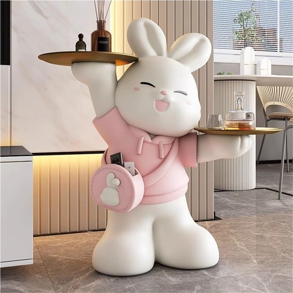 Rabbit Shaped Side Table, Accent Table for Triple Storage, Creative Couch Tab...