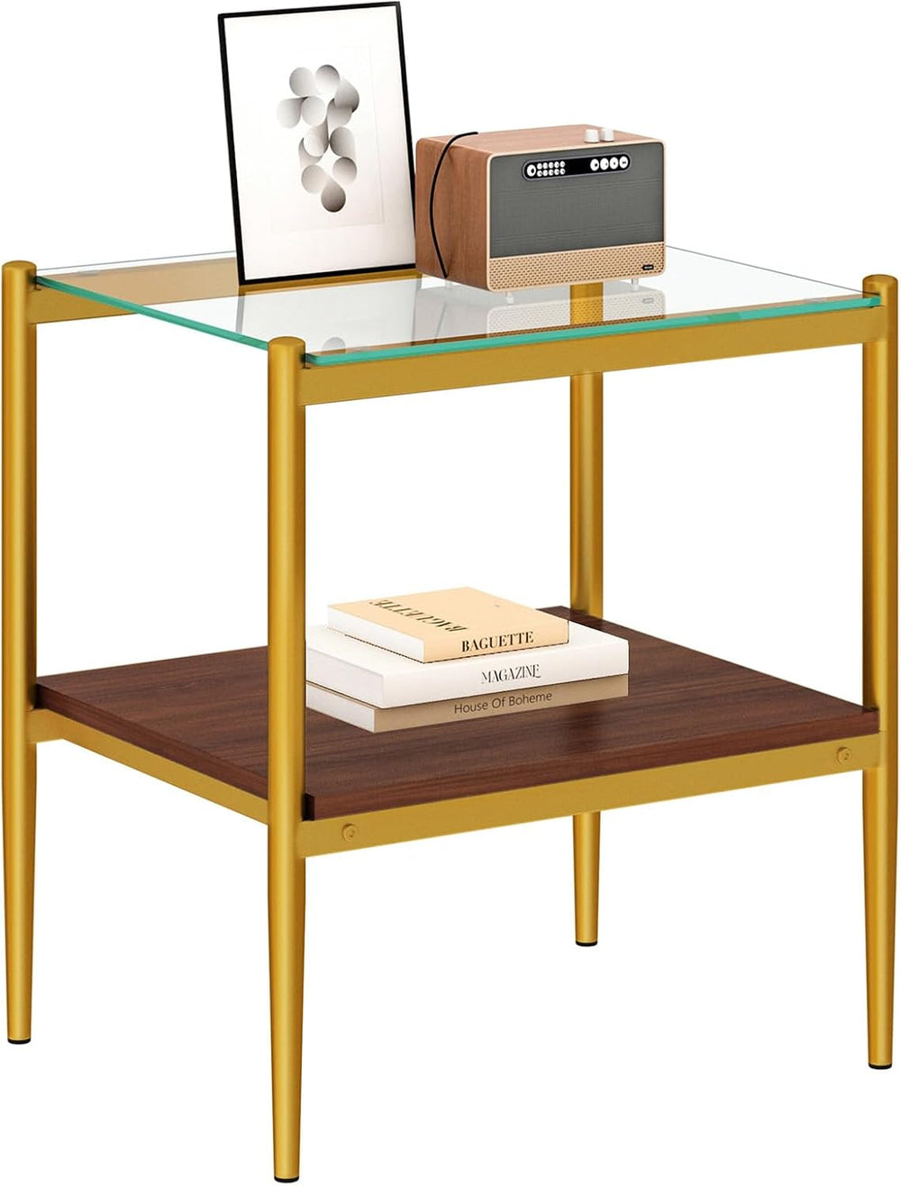 Modern Tempered Glass End Table, 19.1"L x 15.35"W Side Table with S...