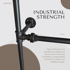 Industrial Pipe Clothing Rack, Wall Mounted Garment Black Wall Hanging Clothing Rack, Heavy Duty Clothes Rack for Walk in Closet Storage, Laundry Room, 14.6x76x82.7 Inches, Model Y02
