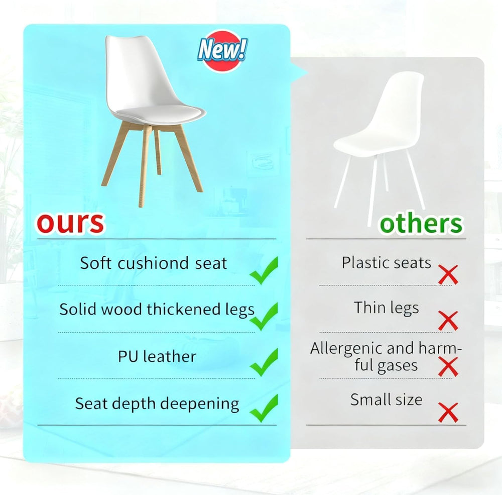 Dining Chairs Set of 4, Modern Leather Kitchen Chairs with Wood Legs | White ...