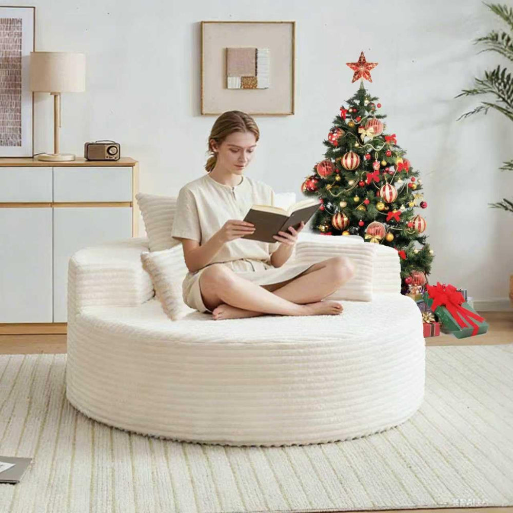 ClinQ 55" Oversized Round Chaise Lounge Chair Indoor, 2.5CM Corduroy Cha...