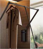 Pull Down Closet Rod for Hanging Clothes, Retractable Wardrobe Hanger for Cabinet Inside Width 21.6"~26", Aluminium alloy Tubing with Plastic Housing, 44 lb Weight Rating