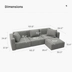 Acanva Luxury Modular Sectional Living Room Sofa Set, Modern Minimalist Style Couch with Ottoman and Chaise, L-Shape, Grey