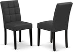 East West Furniture LGAS7-BLK-12 7 Piece Dinner Table Set Contain A Dining Table and 6 Dark Gray Polyester Fabric Person Chairs with Stylish Back- Black Finish