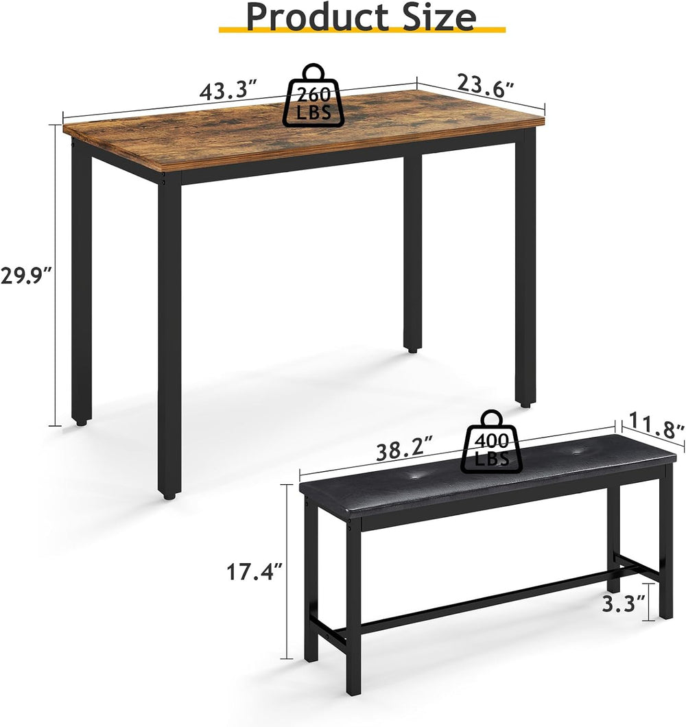 Rovibek Dining Room Table Bench Set for 4, Modern Space Saving Kitchen Table ...