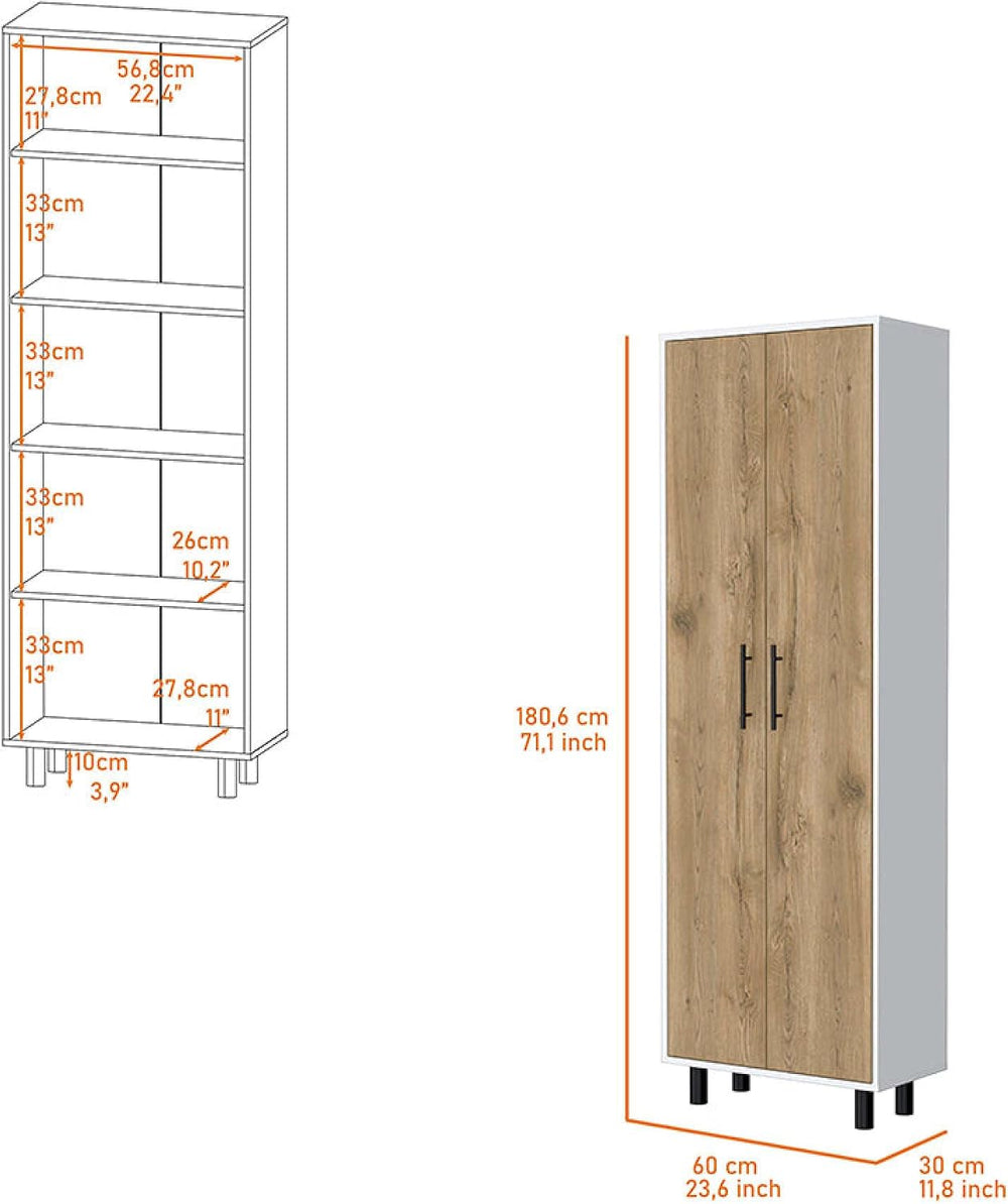 Fagan 2-Door 5-Shelf Kitchen Pantry White and Macadamia