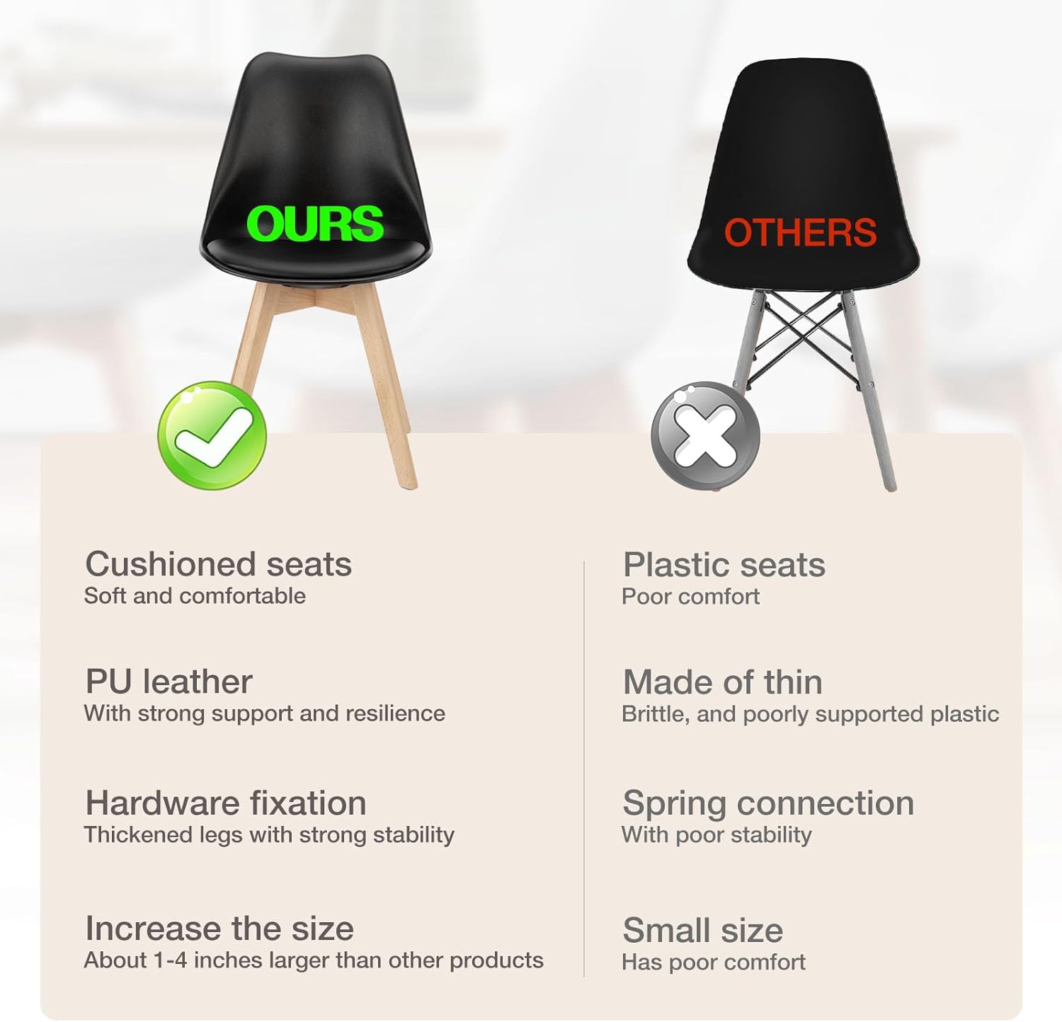 OLIXIS Dining Chairs Set of 4, PU Leather Upholstered Kitchen Chairs with Solid Wood Legs, Mid Century Modern Accent Chair for Living Room, Bedroom, Patio, Black