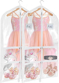 Univivi 40 Inch Dance Costume Garment Bags for Dancers, Clear, 2 Pack | Breathable Fabric, PVC Window, 4 Clear and 1 Back Zip Pocket, Foldable Garment Bags for Hanging Clothes and Dance Costumes