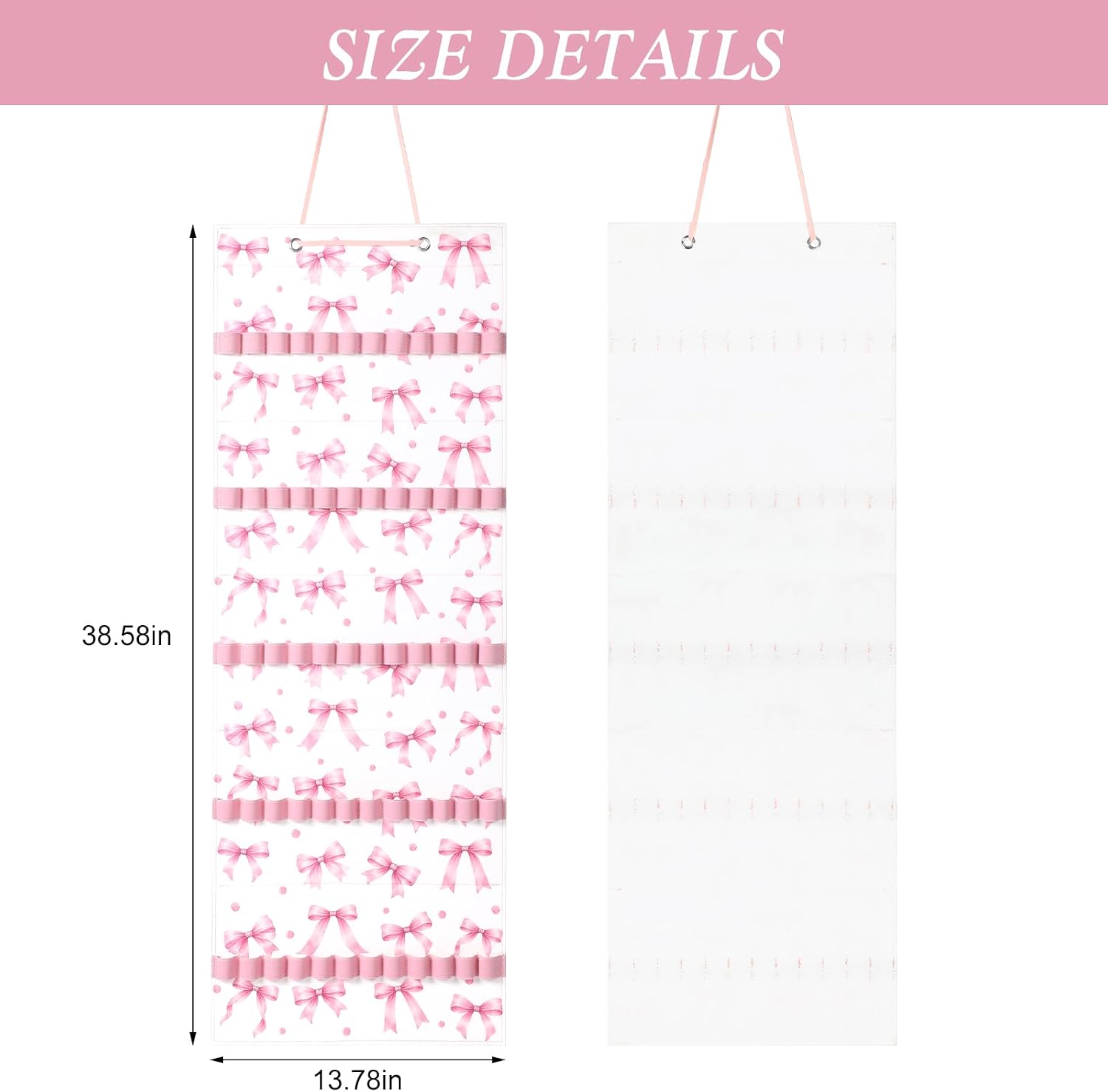 Tudomro Hanging Headband Holder for Girls Felt Hair Accessories Organizer with 60 Elastic Bands Bow Hanger for Girls Hair Bows Without Headbands (Pink,Bow)