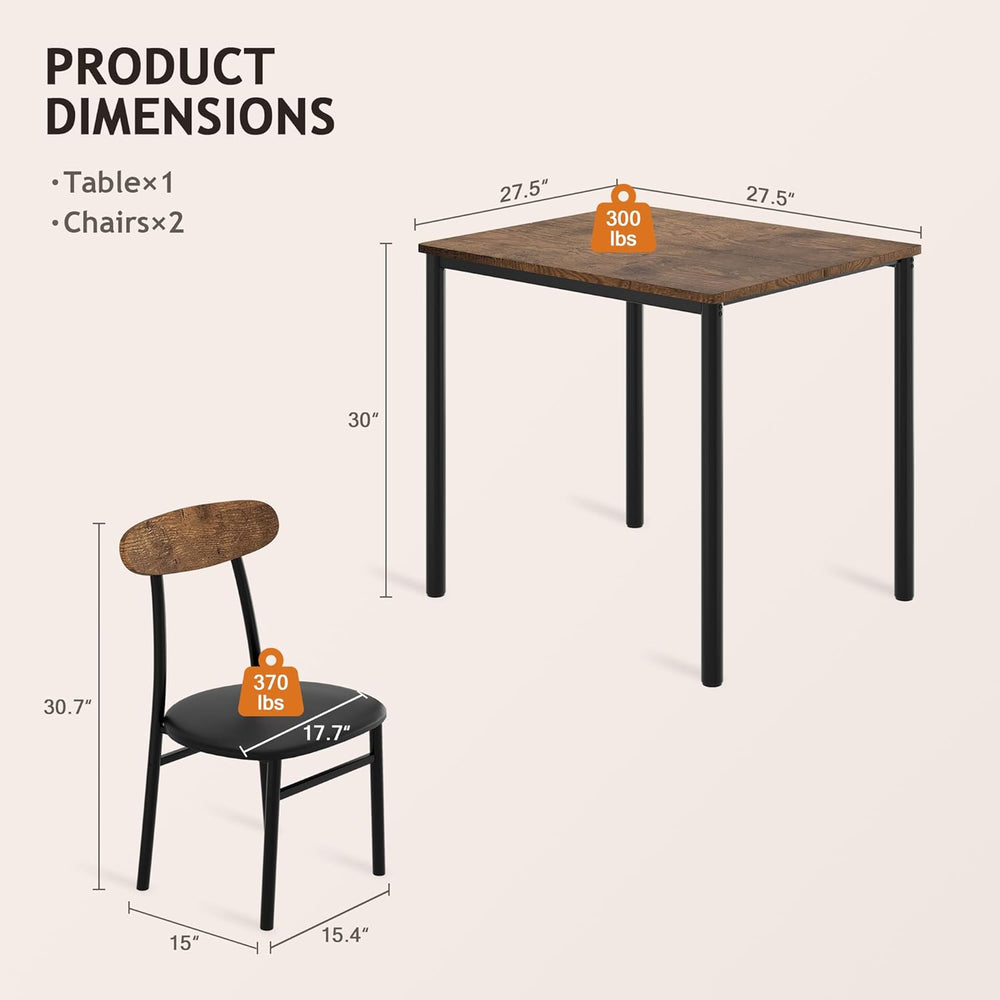 Yumori Dining Table Set for 2, Wood Square Table with 2 Upholstered Chairs fo...