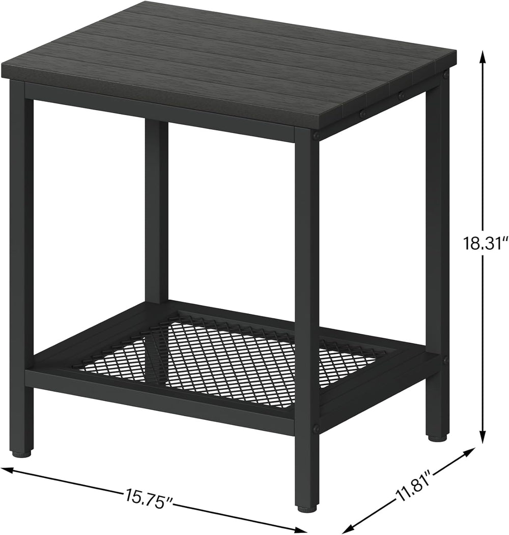 Outdoor Side Table with Storage 2-Tier Patio End Tables Black | Outdoor Accen...