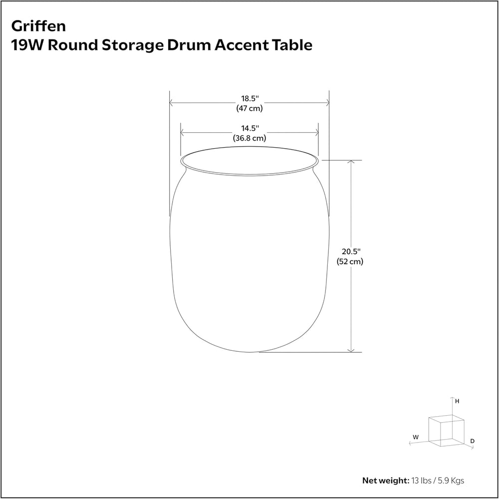 SIMPLIHOME Griffen Metal Storage Accent Table - 19 inch Wide Solid Metal Roun...