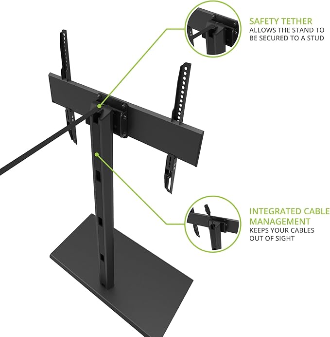 Kanto TTS140 Tabletop TV Stand for 40" to 90" TVs | Supports up to 125 lb | Height Adjustable | Swivels up to 32° | Tilts -5° | Black