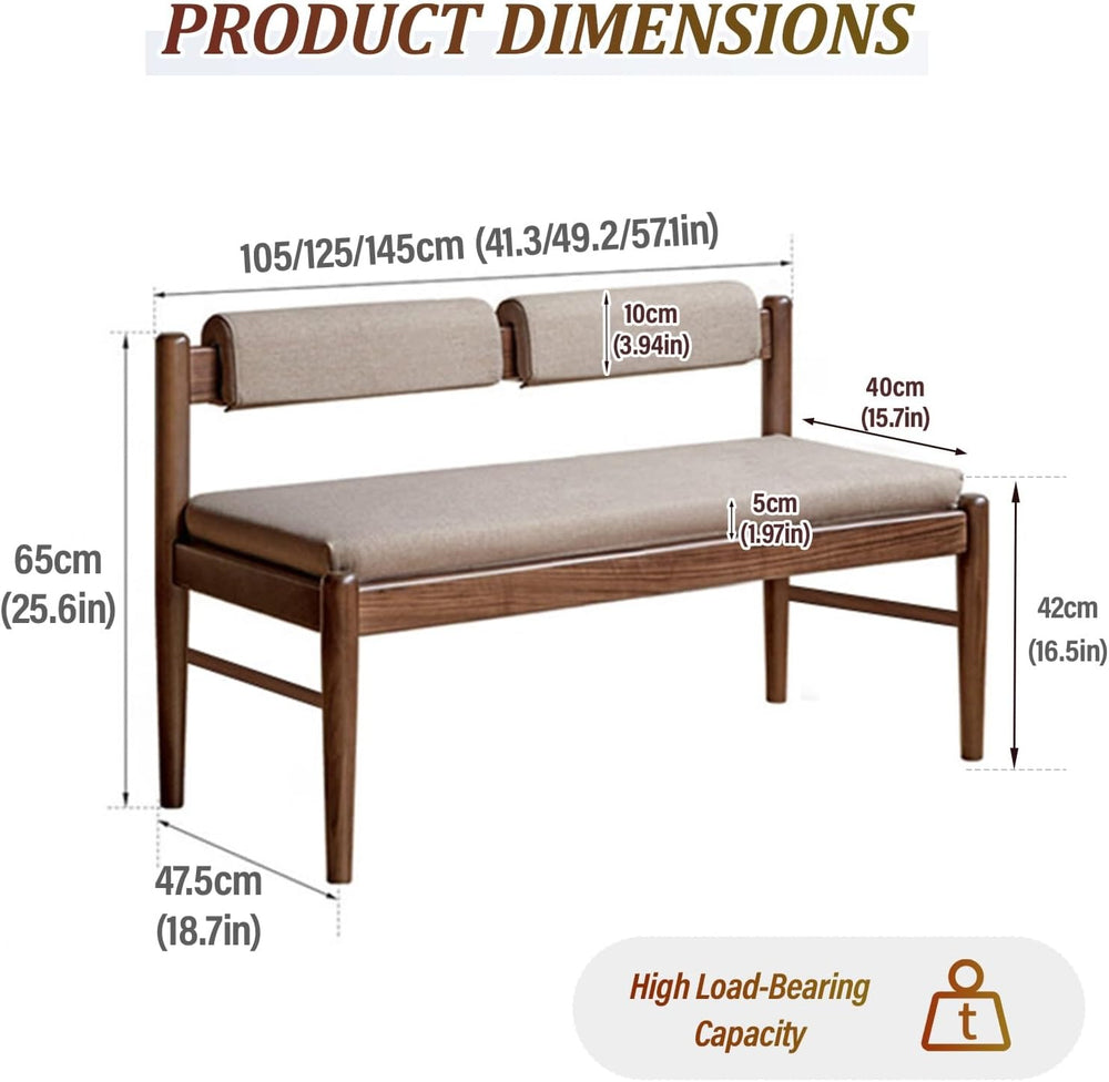 Entryway Bench with Backrest, Upholstered Rubberwood Bench with Light Gray Cu...