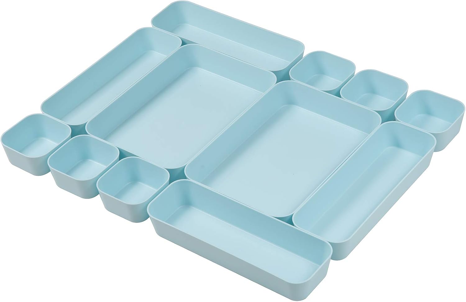 Set Of 12 Blue Color Plastic Desk Drawer Organizers For Makeup Bathroom Office Kitchen Vanity Drawer Storage Box Container