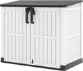 Outdoor Resin Storage Shed 36 Cu. Ft. Garden Horizontal Storage Extra Large Capacity Weather Resistant Storage Box, Lockable Resin Waterproof Shed, Light Grey