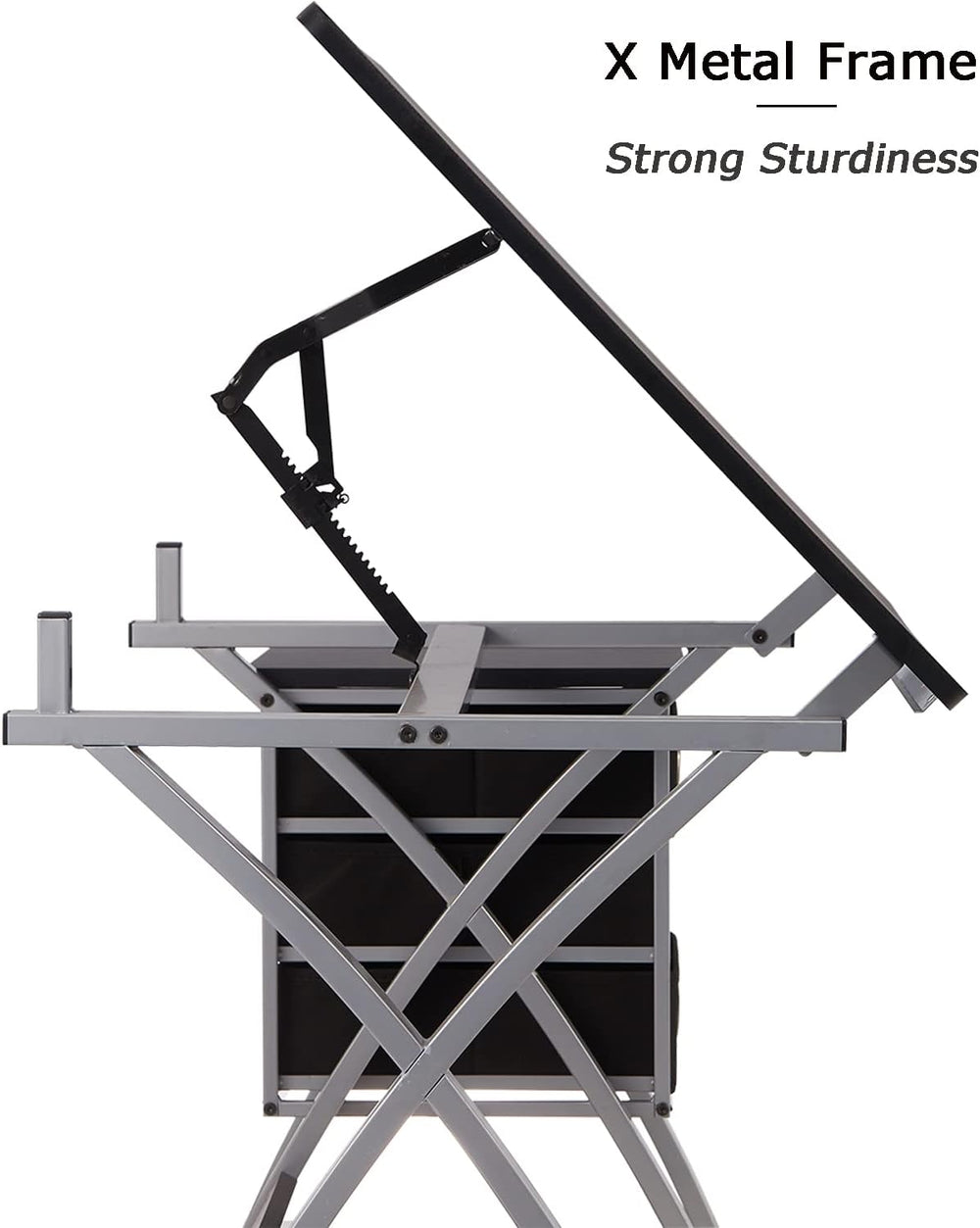 Adjustable Drafting Table for Artists with Stool, Sturdy X-Cross Metal Frame ...