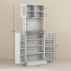 66.5" Tall Pantry Cabinet with Microwave Stand - Freestanding Kitchen Storage Hutch with 8 Door Shelves & Adjustable Shelves, Food Organizer Cabinet for Kitchen, Dining Room，White